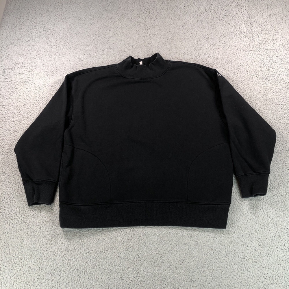 Alo Yoga Sweatshirt Womens Small Black Mock Neck Pockets Pullover Cotton Blend